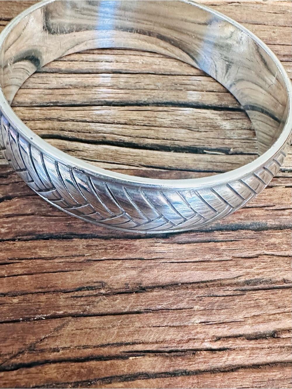 Brighton Silver Plated Carved Herringbone Bangle Bracelet - Picture 2 of 4